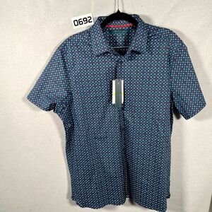 Perry Ellis Shirts Mens Medium Navy Blue Geometric Stretch Button Up Streetwear